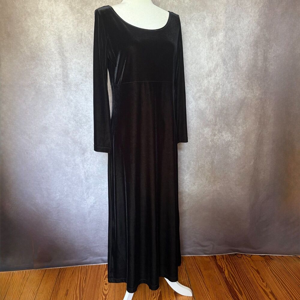 Vtg 90s Eddie Bauer black stretch velvet maxi dress womens S whimsigoth holiday